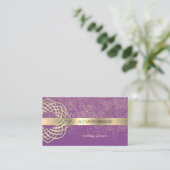Elegant Modern Paars Gouden Confetti Visitekaartje (Staand voorkant)