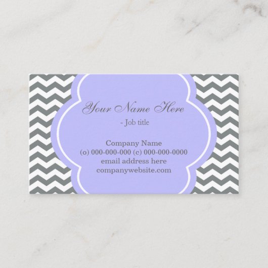 Elegant, modern paars, grijs en wit chevron visitekaartje (Voorkant)