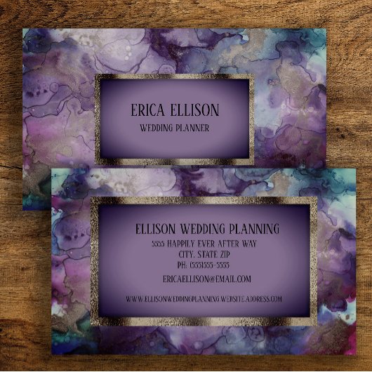 Elegant modern Paars Violet Silver Wedding Visitekaartje
