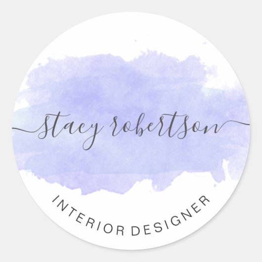 Elegant modern paars waterverf interieurontwerper ronde sticker (Voorkant)