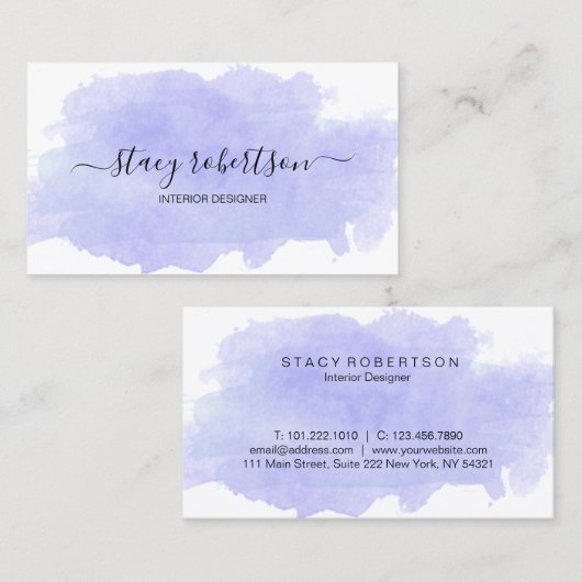 Elegant modern paars waterverf interieurontwerper visitekaartje (Voorkant / Achterkant)