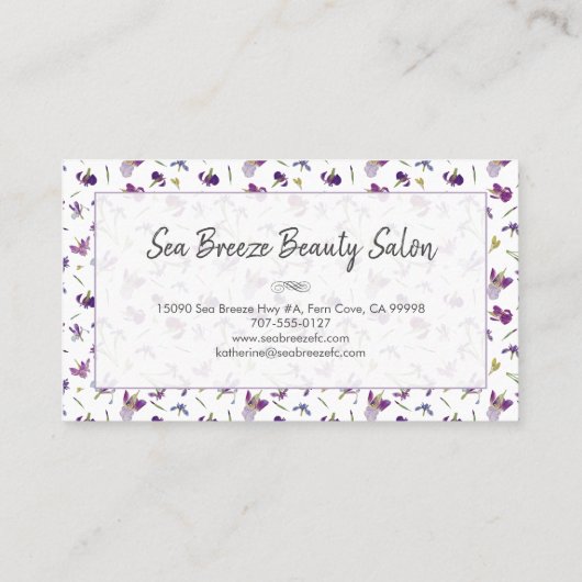 Elegant Modern Paarse Bloemen Botanisch Monogram Visitekaartje (Achterkant)