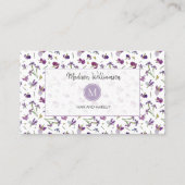 Elegant Modern Paarse Bloemen Botanisch Monogram Visitekaartje (Voorkant)