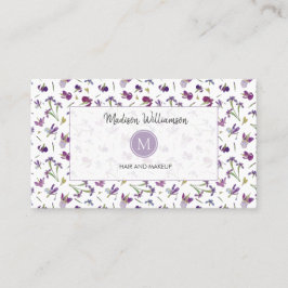 Elegant Modern Paarse Bloemen Botanisch Monogram Visitekaartje