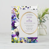 Elegant modern paarse bloemen kaart (Staand voorkant)