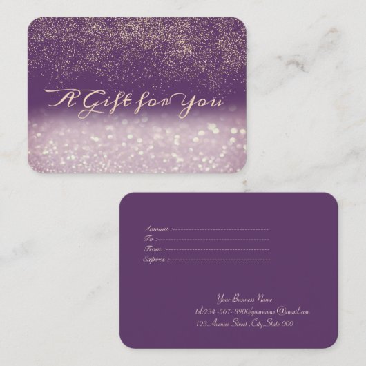 Elegant Modern Paarse Confetti, Glitter Bokeh Kortingskaartje (Voorkant / Achterkant)