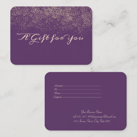 Elegant Modern Paarse Confetti Kortingskaartje (Voorkant / Achterkant)