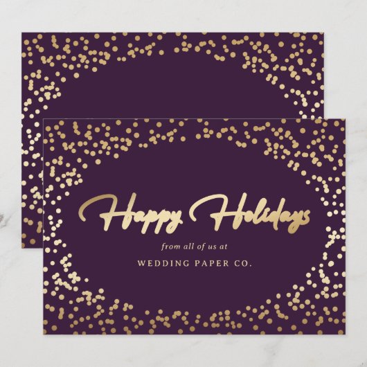 Elegant Modern Paarse foliescript Business Feestdagenkaart (Voorkant / Achterkant)