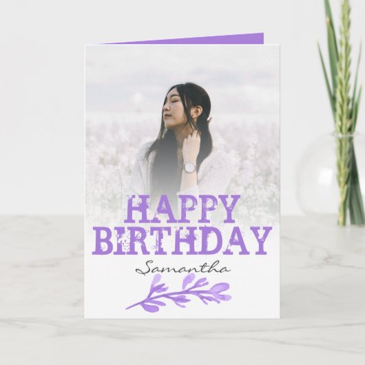 Elegant Modern Paarse Foto Waterverf Kaart (Voorkant)