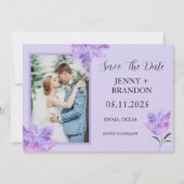 Elegant Modern Paarse Lila Bloemen Foto chic Save The Date (Voorkant)