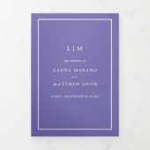 Elegant Modern Paarse Monogram Eenvoudige Bruiloft Drieluik Uitnodiging (Cover)