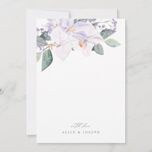 Elegant Modern Paarse Waterverf Orchids Weddenscha Kaart (Achterkant)