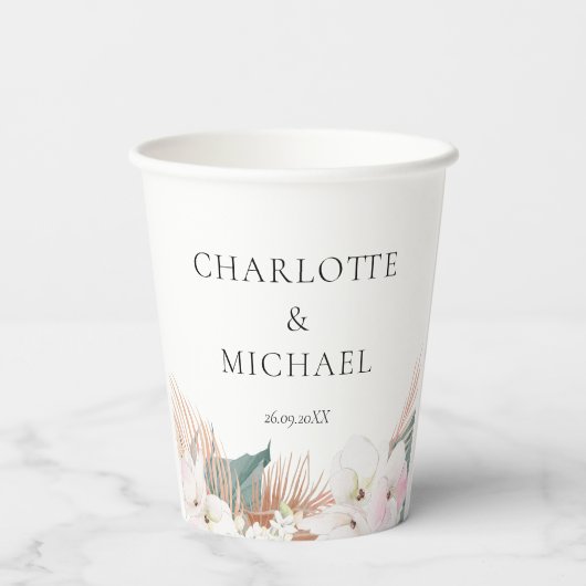 Elegant Modern Pampasgras Flowers Wedding Papieren Bekers (Achterkant)