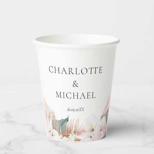 Elegant Modern Pampasgras Flowers Wedding Papieren Bekers (Voorkant)