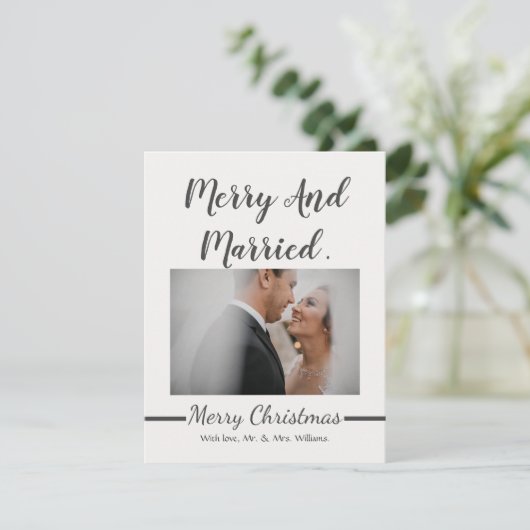 Elegant Modern Pas getrouwd Merry & Elegant Kerstm Feestdagenkaart (Staand voorkant)