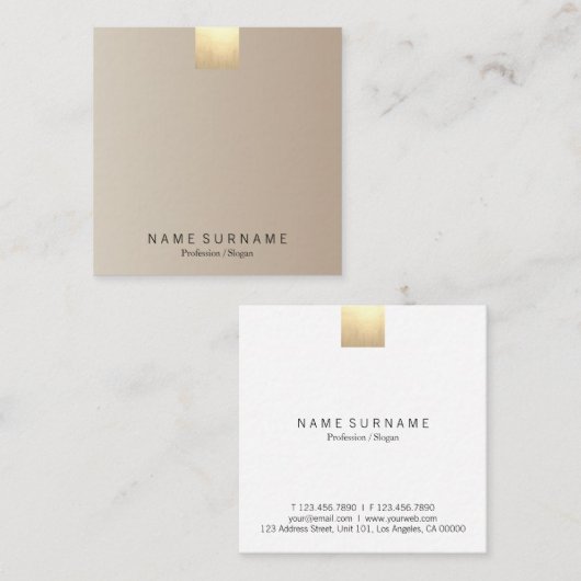 Elegant modern pasta beige gradiënt Gold Accent Vierkante Visitekaartje (Voorkant / Achterkant)