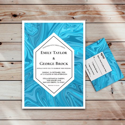 Elegant modern pastel Blue Abstract Paint Wedding Kaart