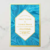 Elegant modern pastel Blue Abstract Wedding Gold Folie Uitnodiging (Voorkant)