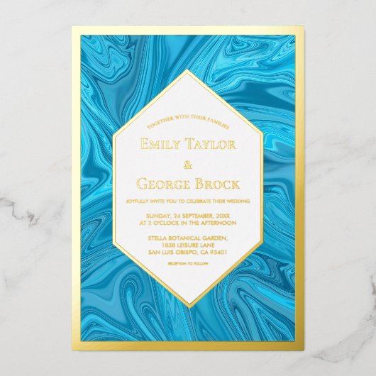 Elegant modern pastel Blue Abstract Wedding Gold Folie Uitnodiging (Voorkant)