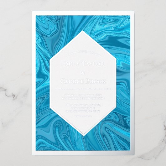 Elegant modern pastel Blue Abstract Wedding Silver Folie Uitnodiging (Voorkant)