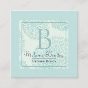 Elegant modern pastel Blue Floral Monogram Vierkante Visitekaartje