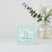 Elegant modern pastel Blue Floral Monogram Vierkante Visitekaartje (Staand voorkant)