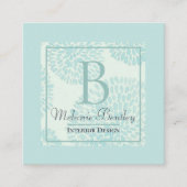 Elegant modern pastel Blue Floral Monogram Vierkante Visitekaartje (Voorkant)