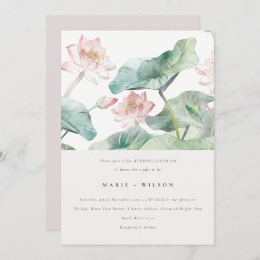 Elegant Modern Pastel Blush Waterlily Wedding Kaart (Voorkant / Achterkant)