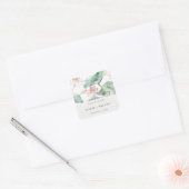 Elegant Modern Pastel Blush Waterlily Wedding Vierkante Sticker (Envelop)