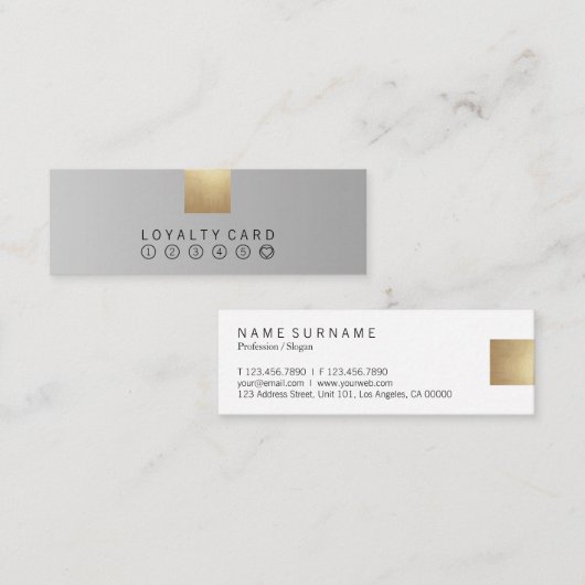 Elegant modern pastel grijs gradiënt gouden loyali mini visitekaartje (Voorkant / Achterkant)