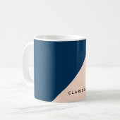 elegant modern pastel peach navy blue kleurenblok koffiemok (Voorkant links)