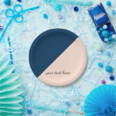 elegant modern pastel peach navy blue kleurenblok papieren bordje (Feest)