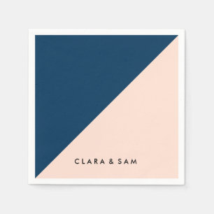 elegant modern pastel peach navy blue kleurenblok servetten