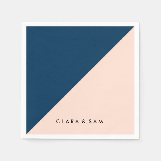 elegant modern pastel peach navy blue kleurenblok servetten (Voorkant)