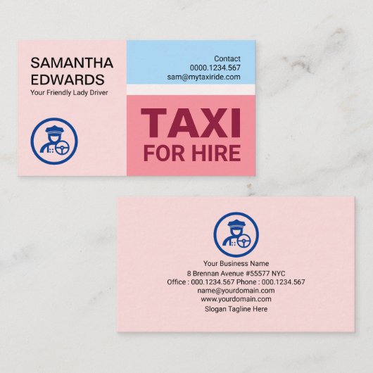 Elegant Modern Pastels Woman Taxi Driver Visitekaartje (Voorkant / Achterkant)