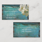 Elegant, Modern, Patina Blue Floral, Visitekaartje (Voorkant / Achterkant)