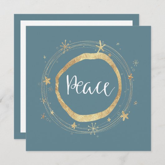 Elegant Modern Peace Ice Blue Gold Star Feestdagenkaart (Voorkant / Achterkant)