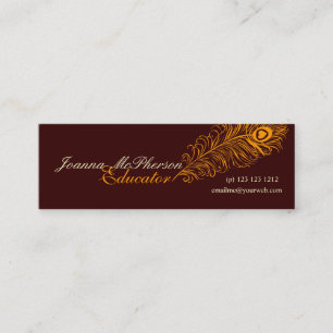 Elegant Modern Peacock Feather Oranje Mini Visitekaartje