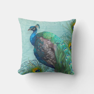 Elegant Modern  Peacock Feathers Aqua Blue Kussen