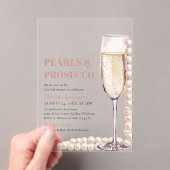 Elegant Modern Pearls en Prosecco Vrijgezellenfees Acryl Uitnodigingen (Insitu (Draagbaar))