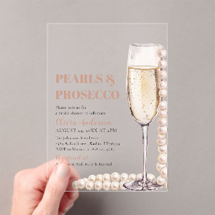Elegant Modern Pearls en Prosecco Vrijgezellenfees Acryl Uitnodigingen