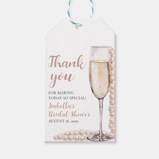 Elegant Modern Pearls en Prosecco Vrijgezellenfees Cadeaulabel (Voorkant)
