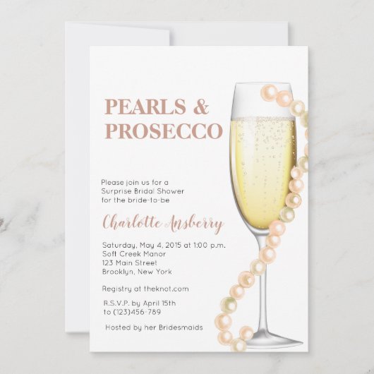 Elegant Modern Pearls en Prosecco Vrijgezellenfees Kaart (Voorkant)