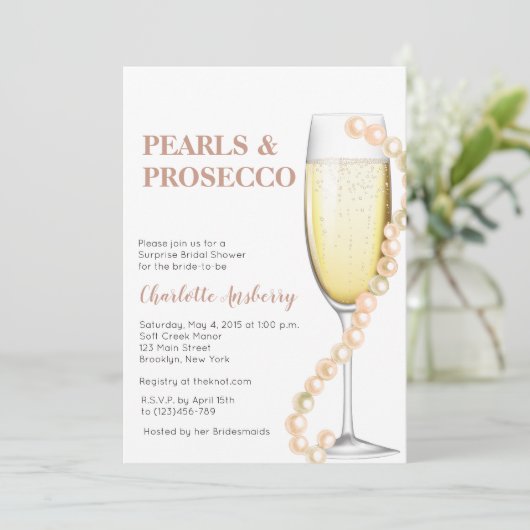 Elegant Modern Pearls en Prosecco Vrijgezellenfees Kaart (Staand voorkant)
