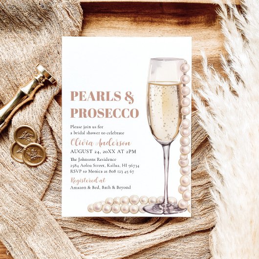 Elegant Modern Pearls en Prosecco Vrijgezellenfees Kaart