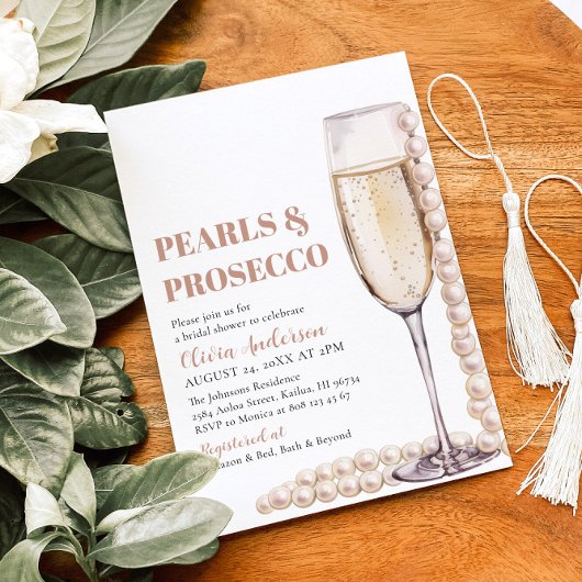 Elegant Modern Pearls en Prosecco Vrijgezellenfees Kaart