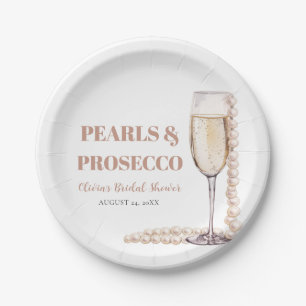 Elegant Modern Pearls en Prosecco Vrijgezellenfees Papieren Bordje
