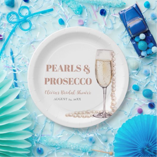 Elegant Modern Pearls en Prosecco Vrijgezellenfees Papieren Bordje (Feest)