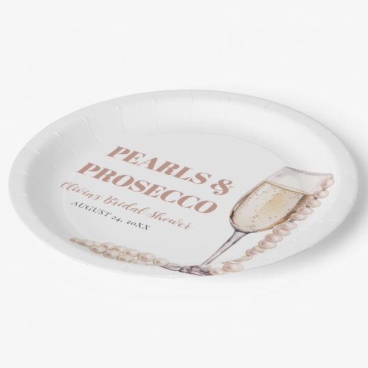 Elegant Modern Pearls en Prosecco Vrijgezellenfees Papieren Bordje (Gekanteld)