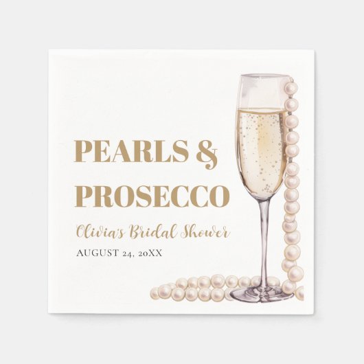 Elegant Modern Pearls en Prosecco Vrijgezellenfees Servet (Voorkant)